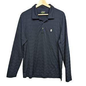 Izod Mens Large Long Sleeve Golf Polo Shirt Navy Blue Athletic Performance Sport